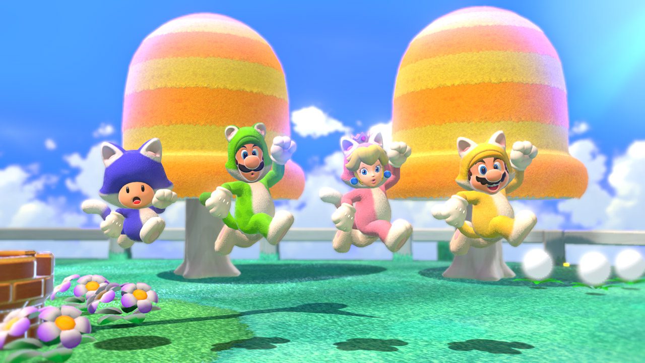 Cat Mario, Luigi, Peach, and Toad