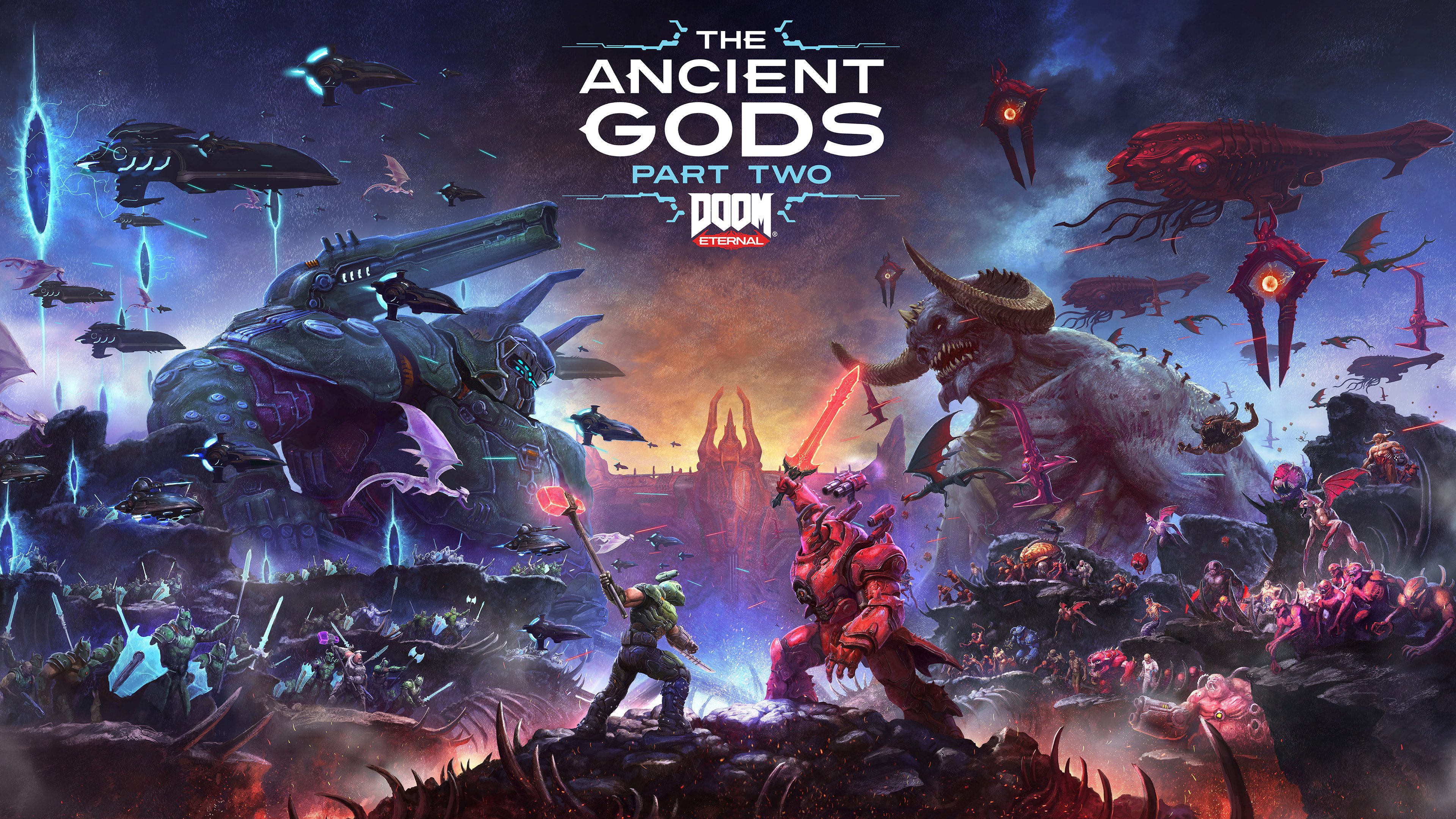 This is wallpaper-worthy key art for Doom Eternal: The Ancient Gods - Part Two.