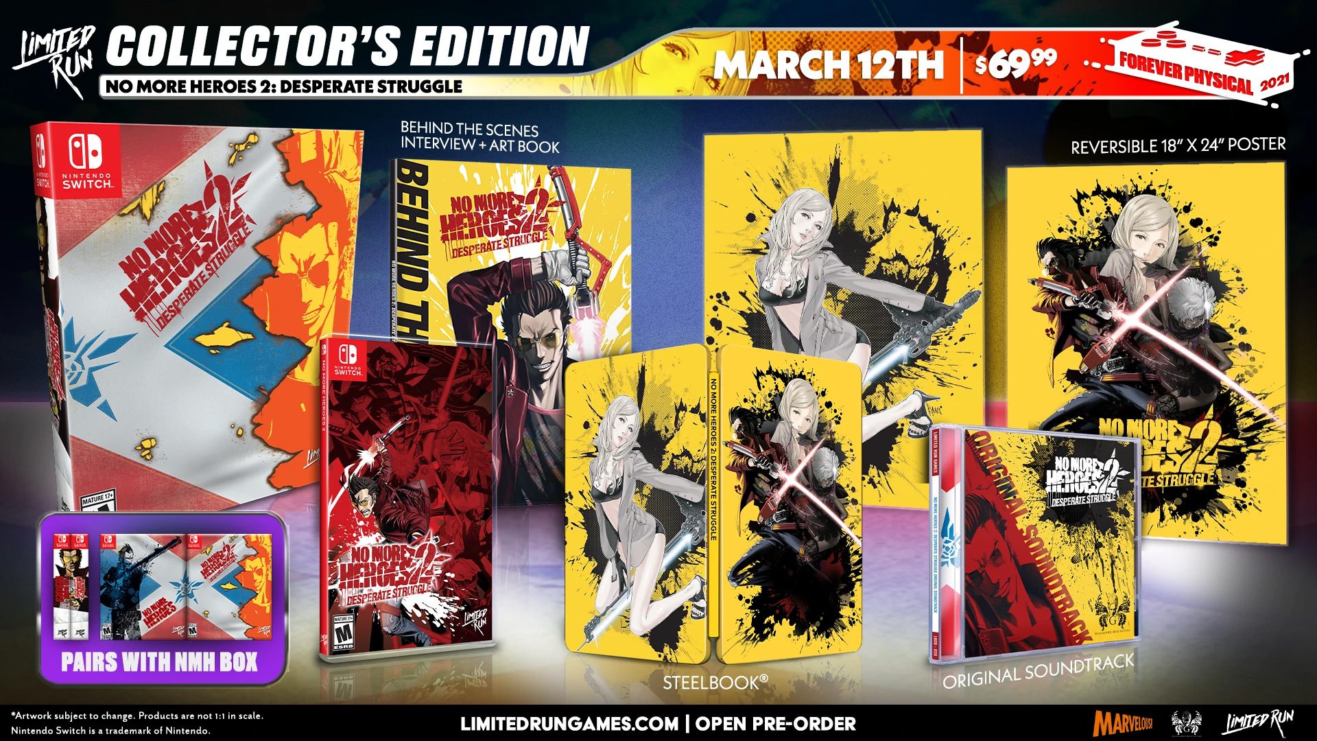 Limited Run's No More Heroes 2 Switch Collector's Edition goes on sale March 12, 2021.