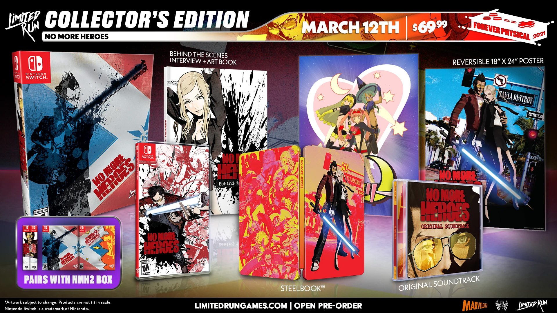 Limited Run's No More Heroes Switch Collector's Edition goes on sale March 12, 2021.