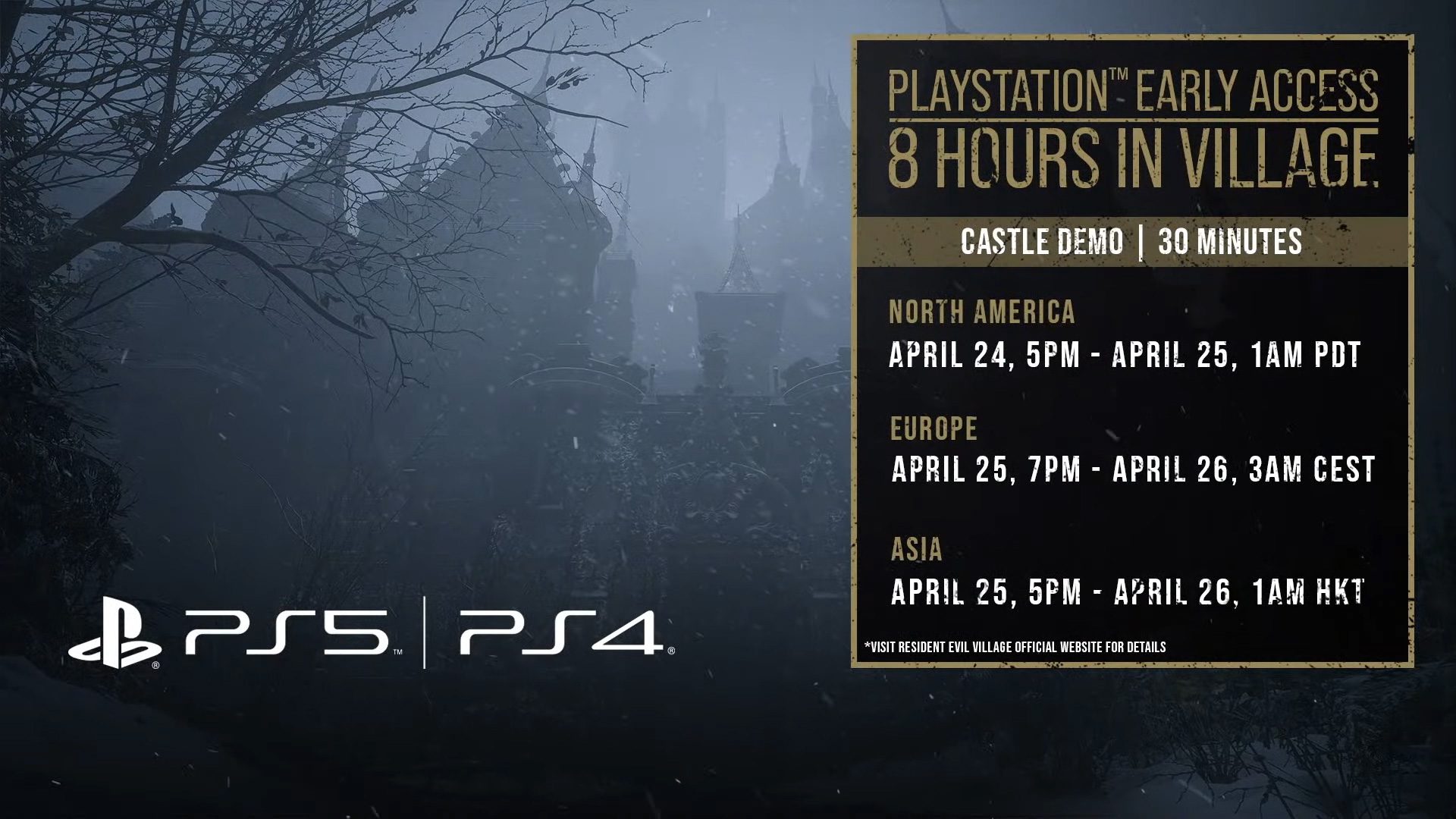 A schedule for the PS4/PS5 castle demo.